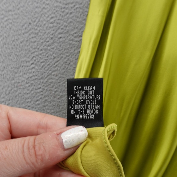 Adrianna Papell Silk Gown Dress Beaded Bodice Sleeveless 6 Green Satin Party - Picture 12 of 14